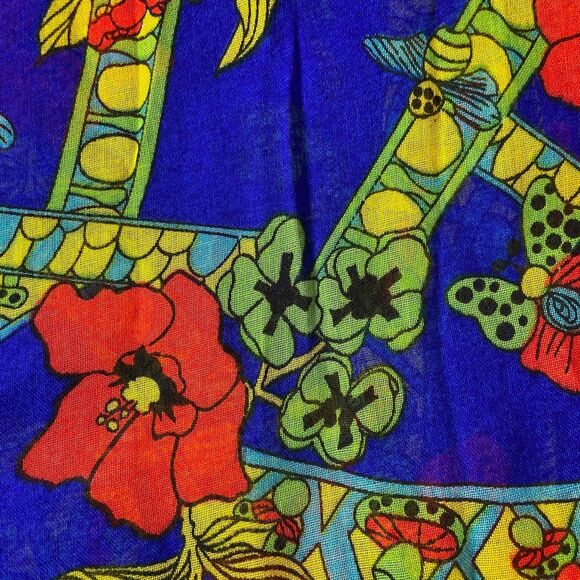 Vintage 70s Lanz Novelty Mushroom Butterfly Poppies Bee Sheer Blouse Tunic Shirt - Picture 12 of 13